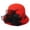 Red, variant on Women's Wool Felt Hat with Elegant Net Fabric Flower, Round Top Bucket Hat for Women, Vintage Tea Party Hat for Church, Wedding, and Special Occasions - Black