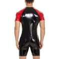 thumbnail image 2 of Men Shiny Leather Bodysuit, Sexy Zipper Open Crotch, Latex Leotard Crotchless, 2 of 6