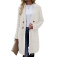 thumbnail image 2 of Women Fall Long Cardigan Sweater Trendy Knit Jacket Coat Dressy Blazer Coatigan White M, 2 of 7