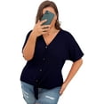 thumbnail image 6 of Cueply Womens Plus Size Tops Short Sleeve V Neck Waffle Knit Tunic Blouse Tie Front Button up T Shirts, 6 of 8