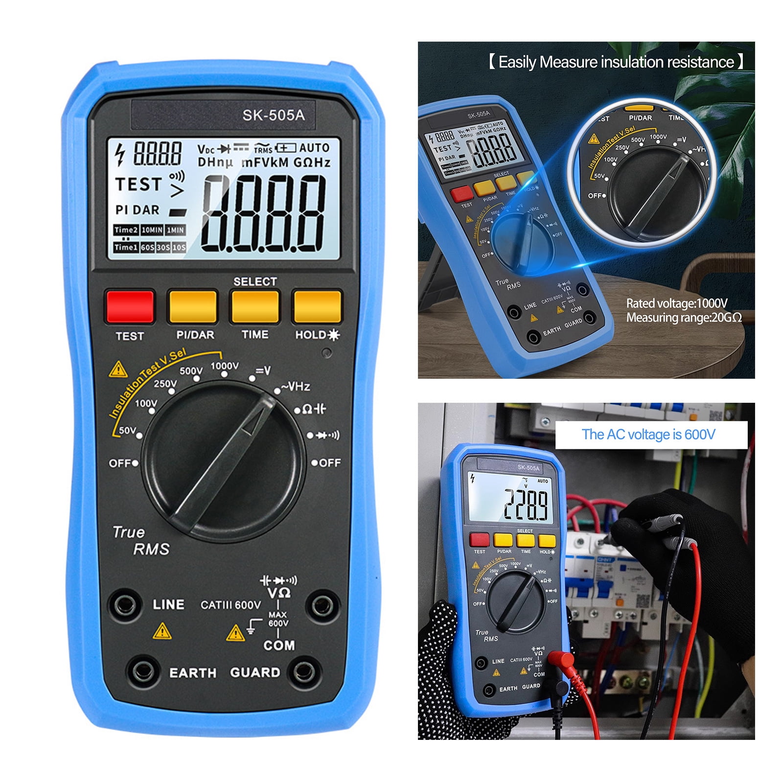BIBABLYKE Insulation Resistance Tester 2000V Megohmmeter & Digital Multimeter ABS Resistor Meter for Voltages Measurement