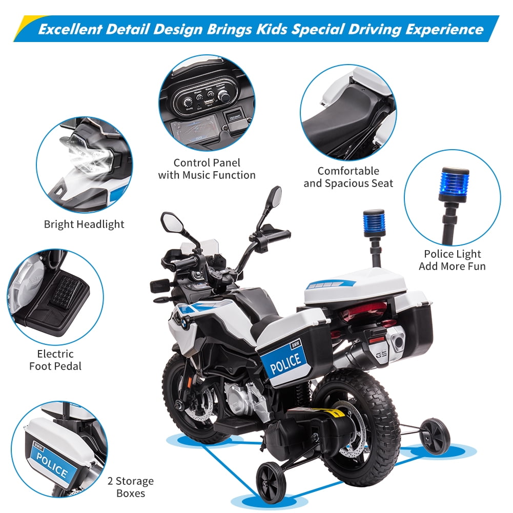 12V 7AH Ride-On Police Motorcycle,High/Low Variable Speed, Licensed BMW Ride-On Car ,2 Storage Boxes ,Built-in Music, Warning Lights and LED Headlights , EVA Tire