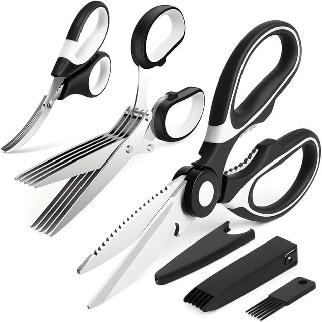 Tijeras Cocina, Juego de 3 Tijeras de Acero Inoxidable de Cocina, Tijera Profesionales para Cocina con Mango de Silicona y Cubierta Protectora, Tijera Multiusos para Cortar Carne, Marisco y Verduras