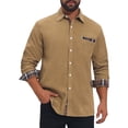 thumbnail image 5 of INSPIRE CHIC Men's Contrast Dress Shirt Plaid Collar Casual Button Down Shirts M Khaki, 5 of 6