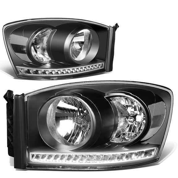 DNA Motoring  For 06-09 Dodge Ram Truck 1500 2500 3500 LED  DRL Headlight Lamps Pair Black Clearked