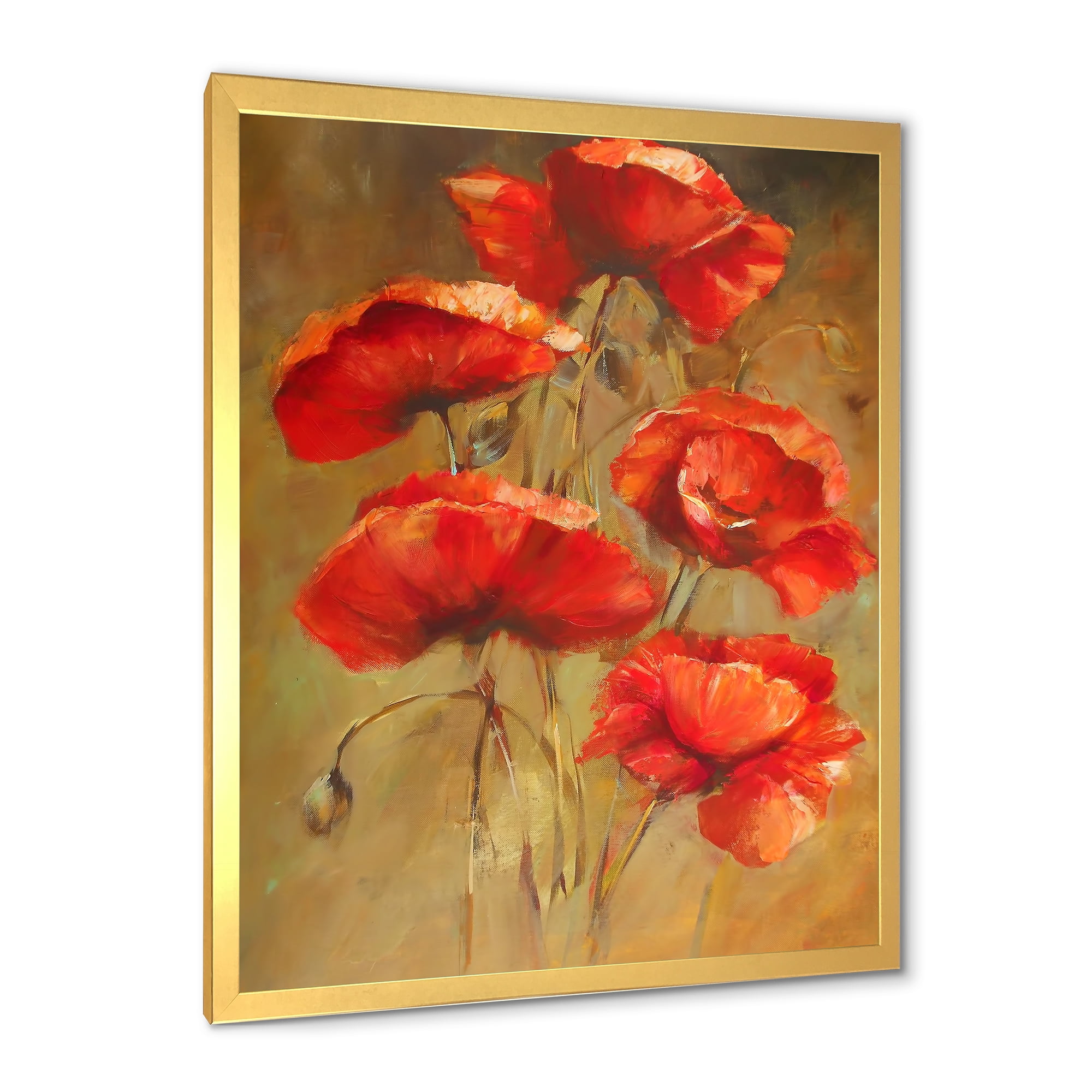 Designart 'Blooming Vintage Poppies I' Traditional Framed Art Print