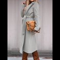 thumbnail image 4 of Abrigo Informal de Mezcla de Lana con Solapa con Muescas, Mangas Largas, Ajustado, Medio, para Mujer, Otoño-Invierno, con Cinturón. Gris XXL, 4 of 8