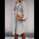 thumbnail image 4 of Abrigo Informal de Mezcla de Lana con Solapa con Muescas, Mangas Largas, Ajustado, Medio, para Mujer, Otoño-Invierno, con Cinturón. Gris XL, 4 of 8