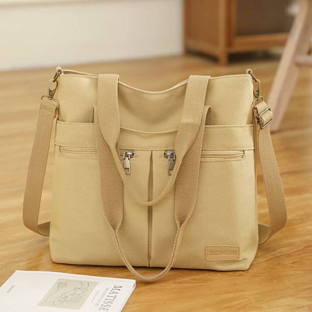 Bolso de viaje de lona Bolso de hombro multifunción Gran capacidad para el trabajo (Caqui) Sywqhk Para Estrenar