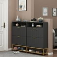 thumbnail image 4 of Free-Standing Shoe Cabinet with 2 Flip Drawers, Slim Entryway Shoe Storage with Shelf and Top Cubby, Hidden Shoe Rack with Doors, Black, 4 of 7