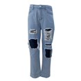 thumbnail image 3 of Women High Waist Ripped Jeans Vintage Straight Wide Leg Baggy Denim Pants Streetwear Boyfriend Jeans, 3 of 5