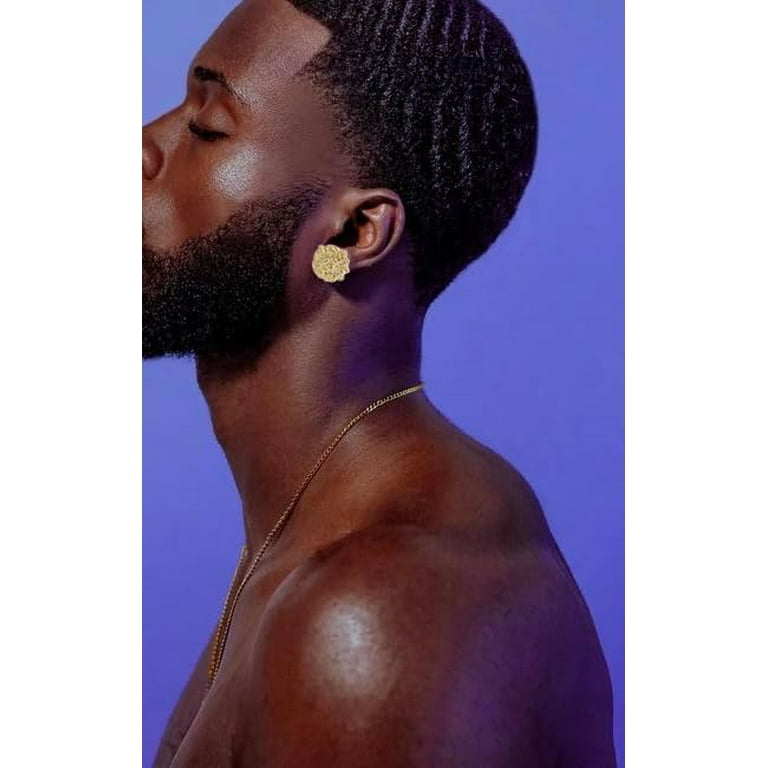 Gold nugget earrings mens discount
