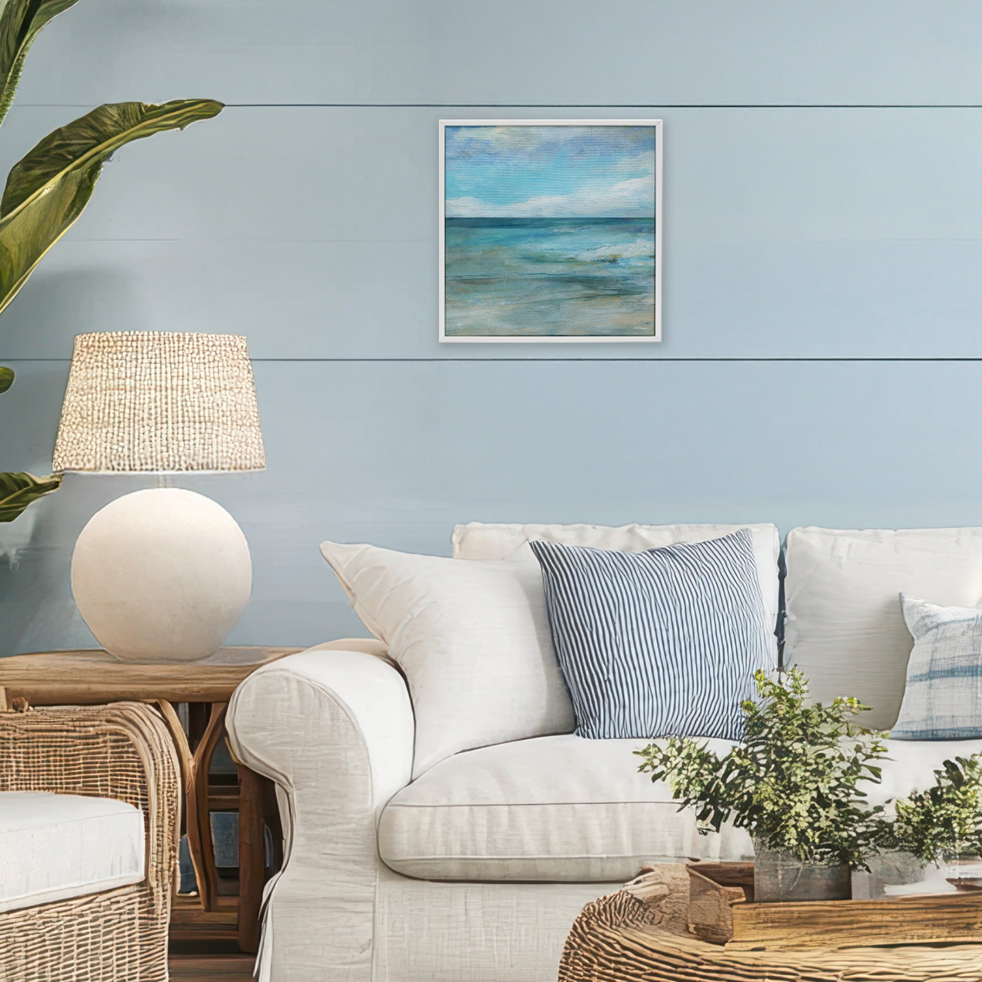Stupell Industries Aqua Ocean Horizon Abstract White Framed Giclee Art, design by Carol Robinson