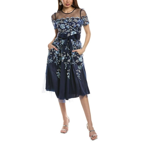 Eliza J womens Embroidered Tulle Cocktail Dress, 6, Blue