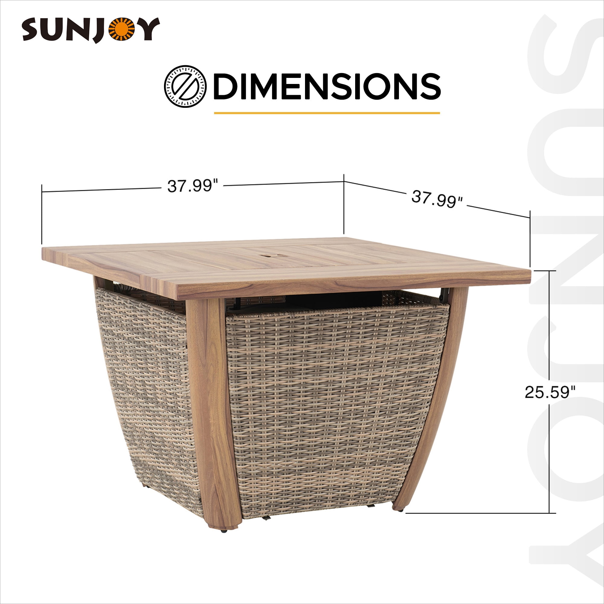 Sunjoy 38 in. Smokeless Fire Pit Outdoor Wicker Propane Gas Fire Pit Table Hidden Propane Tank Fire Pits with Lid and Lava Rocks