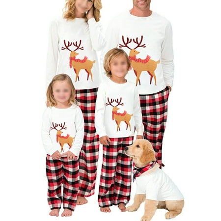 

xingqing Family Christmas Pjs Matching Sets Printed Shirt Pants Jammies for Adults and Kids Holiday Xmas Sleepwear Set White Dog