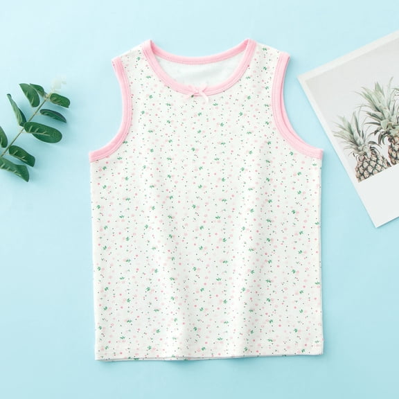 Crunowin Girls Summer Tank Tops Cotton Printed Sleeveless Lightweight Casual Comfort Top White Size 3T