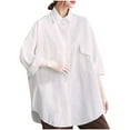 thumbnail image 4 of ZHUGeLI Women's Spring Lapel Collar Single Breasted Pocket Long Sleeved Solid Colored Workwear Pocket Shirt Up to 50% off, 4 of 7