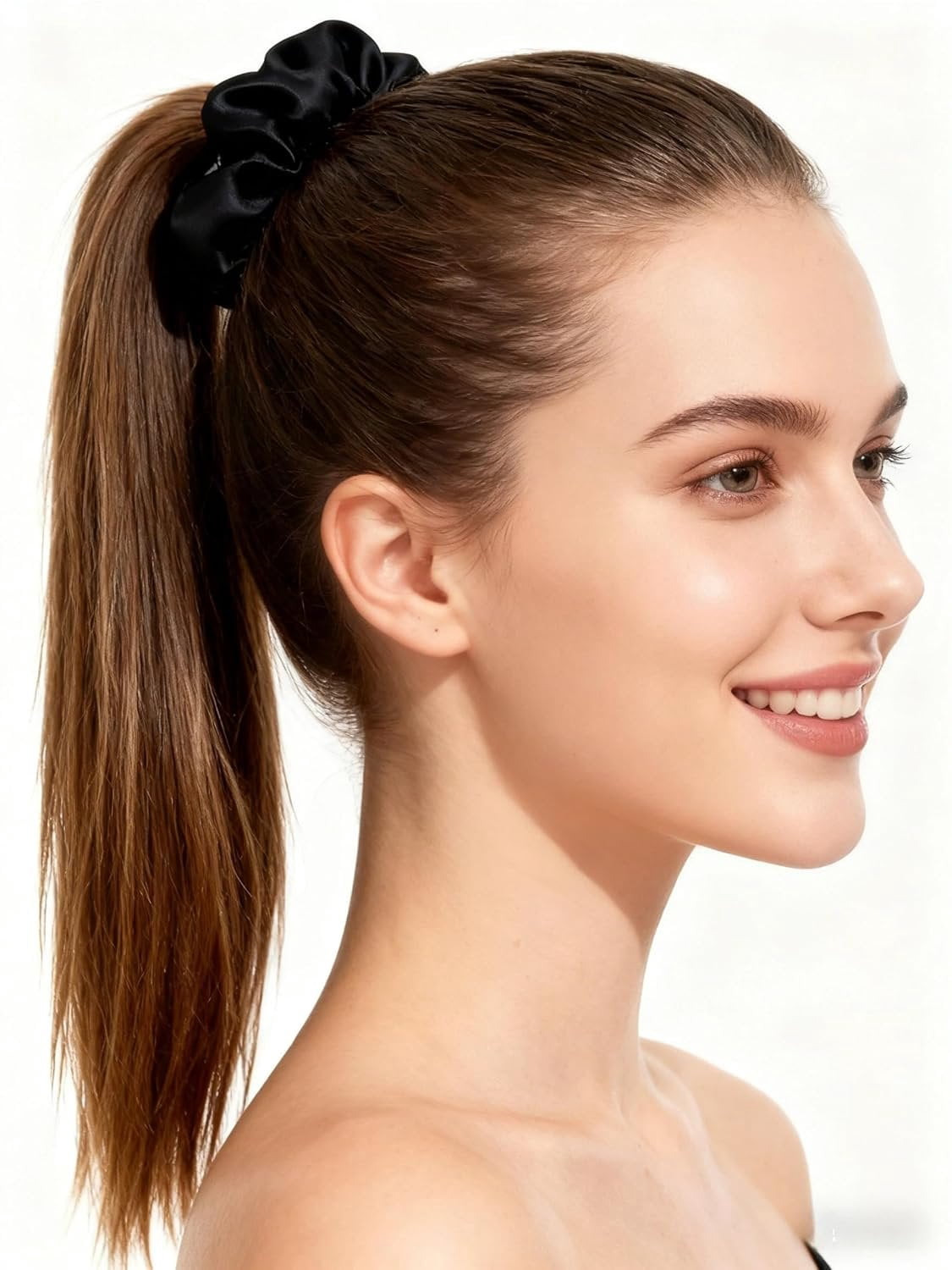 Silk Satin Scrunchies for Women Girls- Sleeping Big Large Cute Scrunchy for Thick Curly Hair | Ideal for Women - 5 Pack (Multicolor -Black, Large)