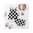 thumbnail image 2 of Franhais Baby Girls Boys Knitted Outfits Checkerboard Print Sleeveless Tank Tops and Elastic Casual Drawstring Shorts Set, 2 of 9