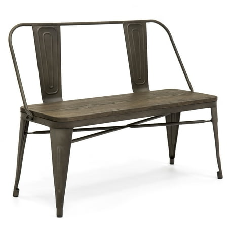 Metal Art Benches Best Choice Products Mid-Century Industrial Metal Dining Bench w/ Wood Seat, Floor Protectors, Espresso ()