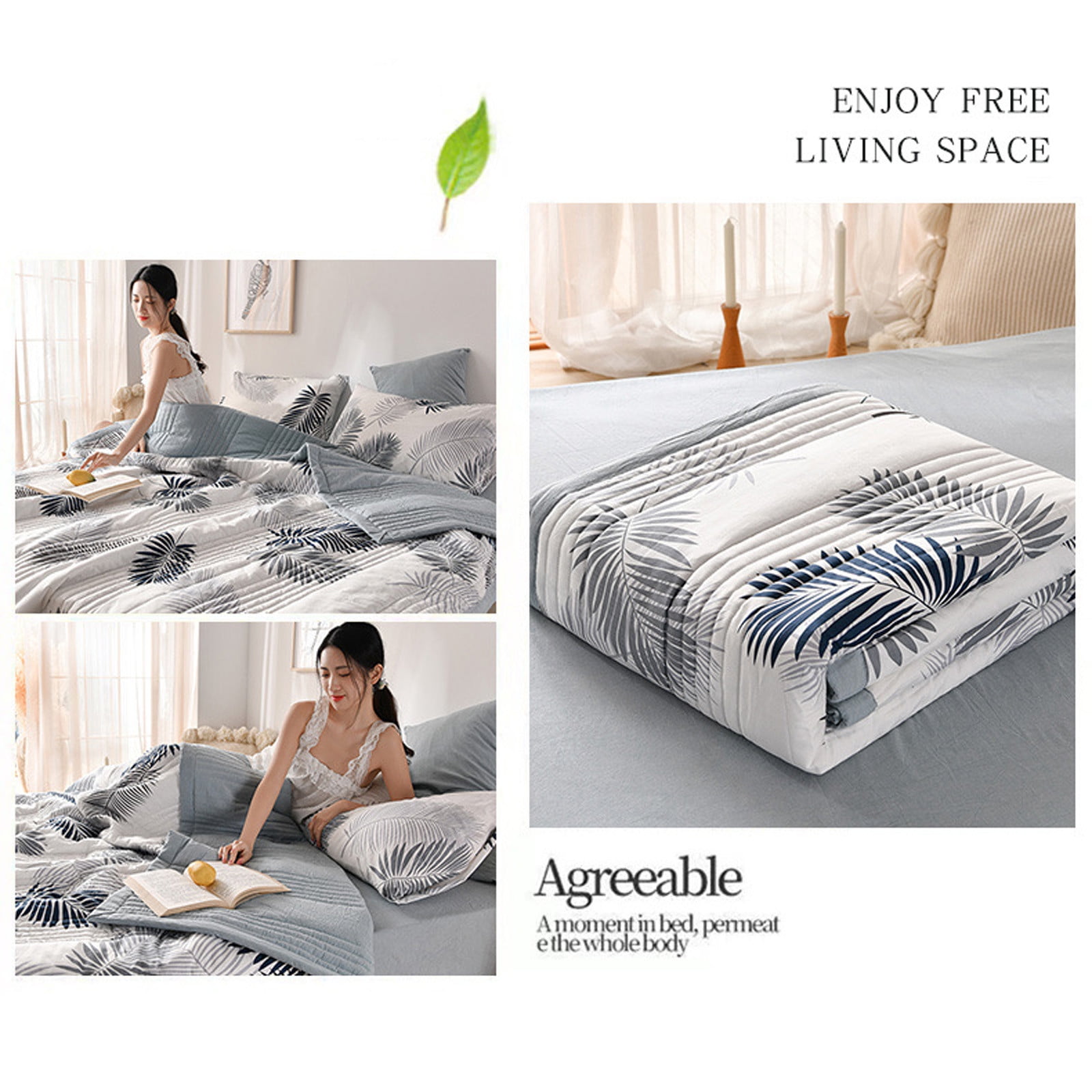 Qocolhg Summer Quilt Bedding Modern Air Conditioner Quilt Cotton Breathable Comforter Print Floral Quilts Bedspread Full/Queen Size, Machine Washable & Easy to Care, 59.05x78.74i