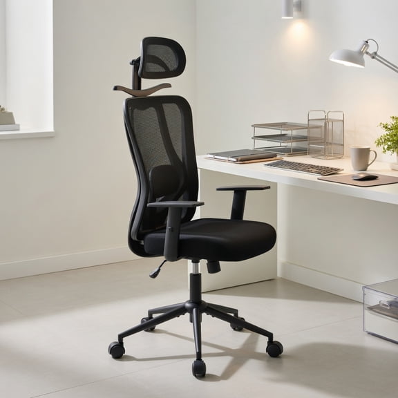 Resenkos Ergonomic Office Chair - 3D Headrest, Reclining Backrest, Black