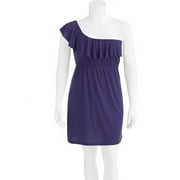 Juniors' Plus Knit One Shoulder Ruffle Dress