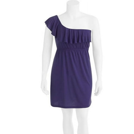 Juniors' Plus Knit One Shoulder Ruffle Dress