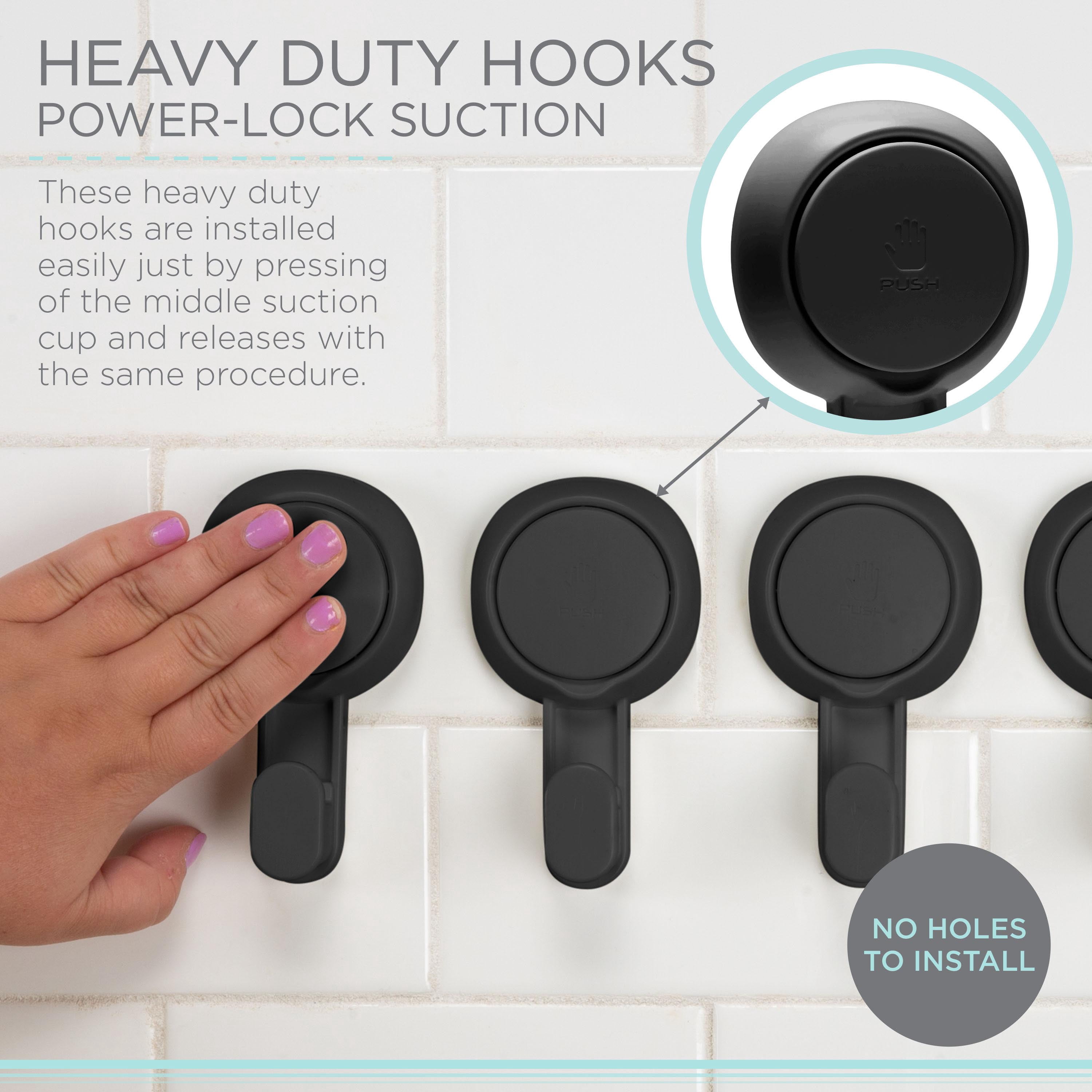 Bath Bliss 4 Pack Gel-Suction Power Hooks in Matte Black