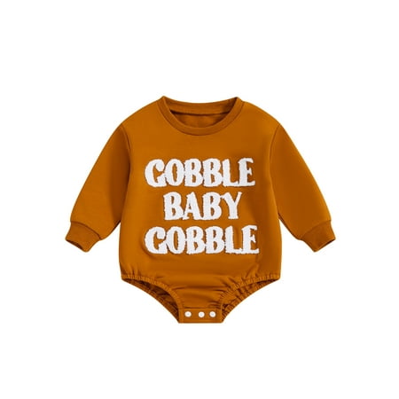 

Woshilaocai Baby Thanksgiving Romper Letter Embroidery Long Sleeve Jumpsuit