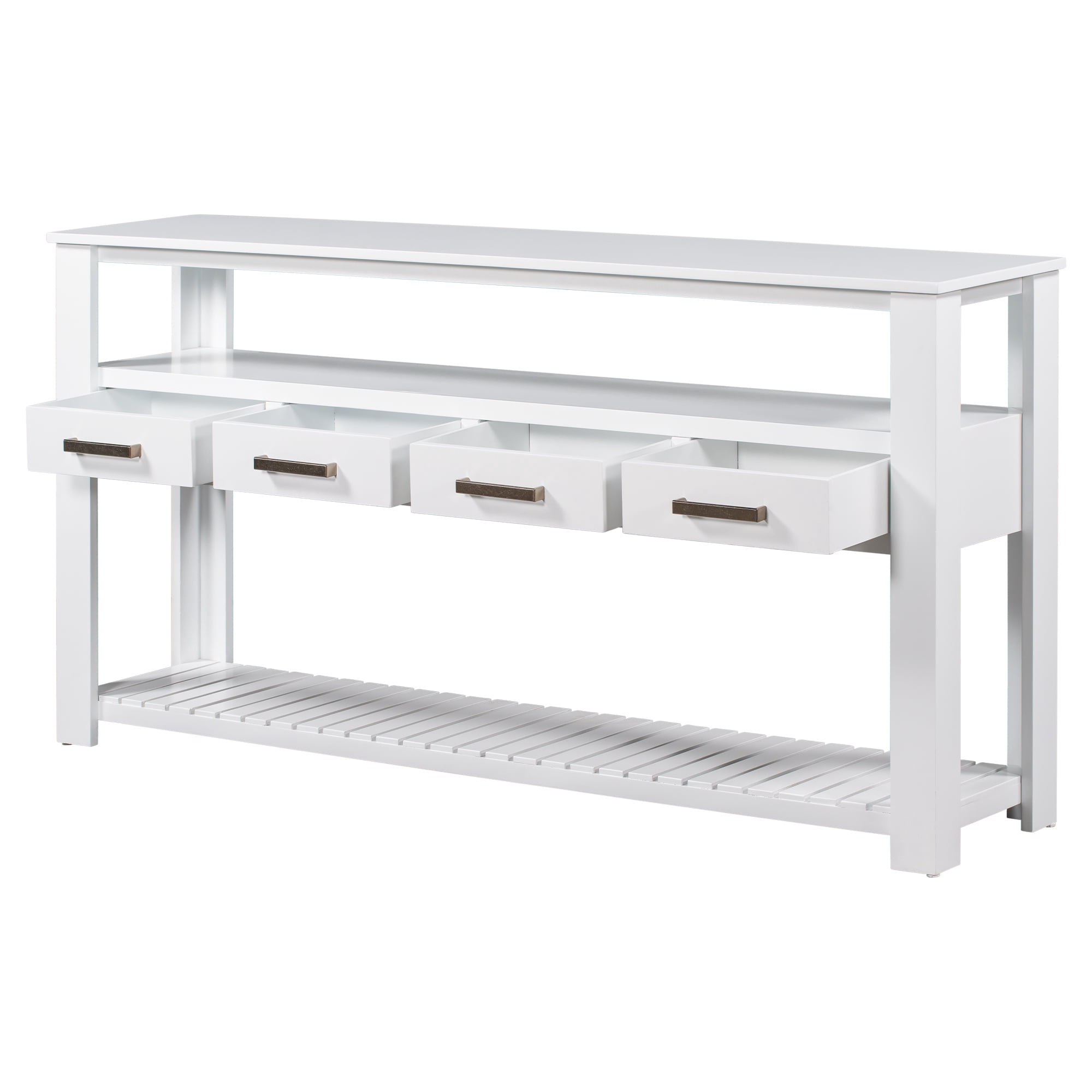 Console Table with 4 Drawers and 3-Tier Open Shelves, 61.5'' Sofa Table Behind Couch with Metal Handles, Entryway Table for Living Room Foyer and Kitchen