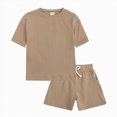 thumbnail image 2 of peqiut Toddler Boy Summer Play Clothes Short Sleeve Tee Elastic Shorts Outfit 12M-5T, 2 of 9