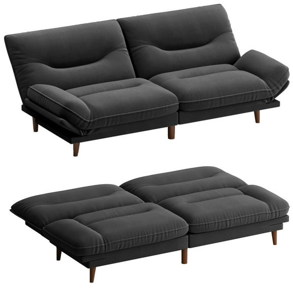 Furmax Futon with Five Angles Adjustable Armrests and Adjustable Backrest Futon Sofa Couch for Small Spaces Living Room Office,Black