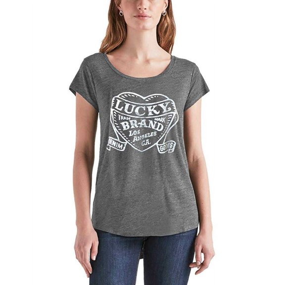 Lucky Brand Women’s Graphic Tee T-Shirt Tops, Grey, Small