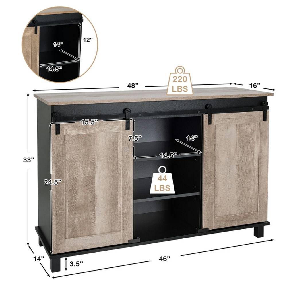 Finihen Kitchen Storage Cabinet, Buffet Sideboard, Kitchen Buffet Sideboard with 2 Sliding Barn Doors, for Dining Room, Kitchen, Living Room, Oak Finihen Kitchen Storage Cabinet, Buffet Sideboard, Kitchen Buffet Sideboard with 2 Sliding Barn Doors, for Dining Room, Kitchen, Living Room, Oak