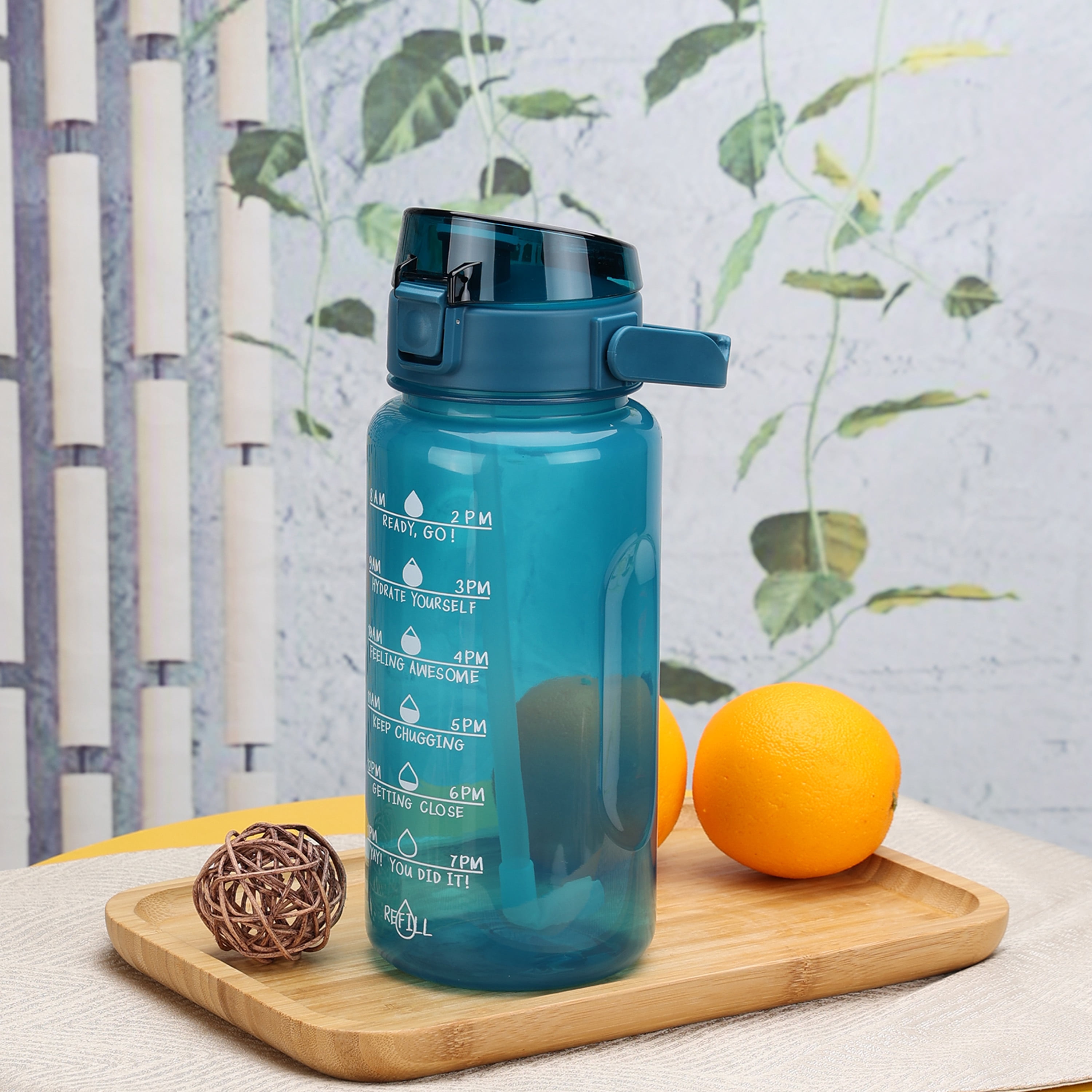 Mainstays 48 oz Blue Plastic Water Bottle with Handle and Built-In Phone Holder