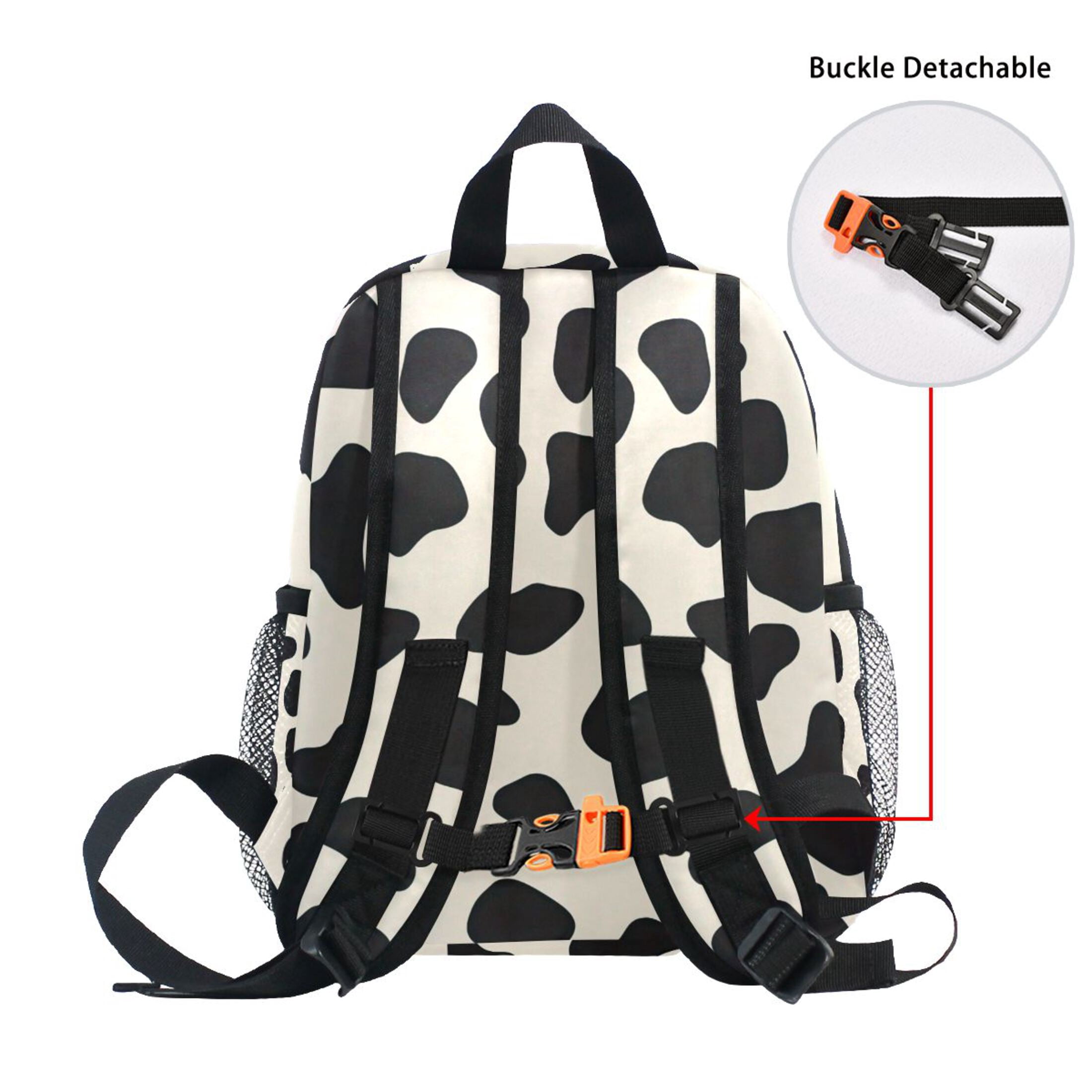 Cow Print Pattern Mini Backpack Cute Small Backpack with Chest Strap and Whistle Ages 3-8