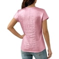 thumbnail image 4 of Camisas de Cuello Redondo de Color Sólido de Manga Corta de las Mujeres, Blusa Casual para el Uso Diario de Primavera Verano, 4 of 8