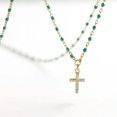 thumbnail image 2 of GKNET Boho 925 Sterling Silver Tiny Cross Cz Paved Pendant Necklace F0982-D - Gold with Deep Blue Beads, 2 of 9