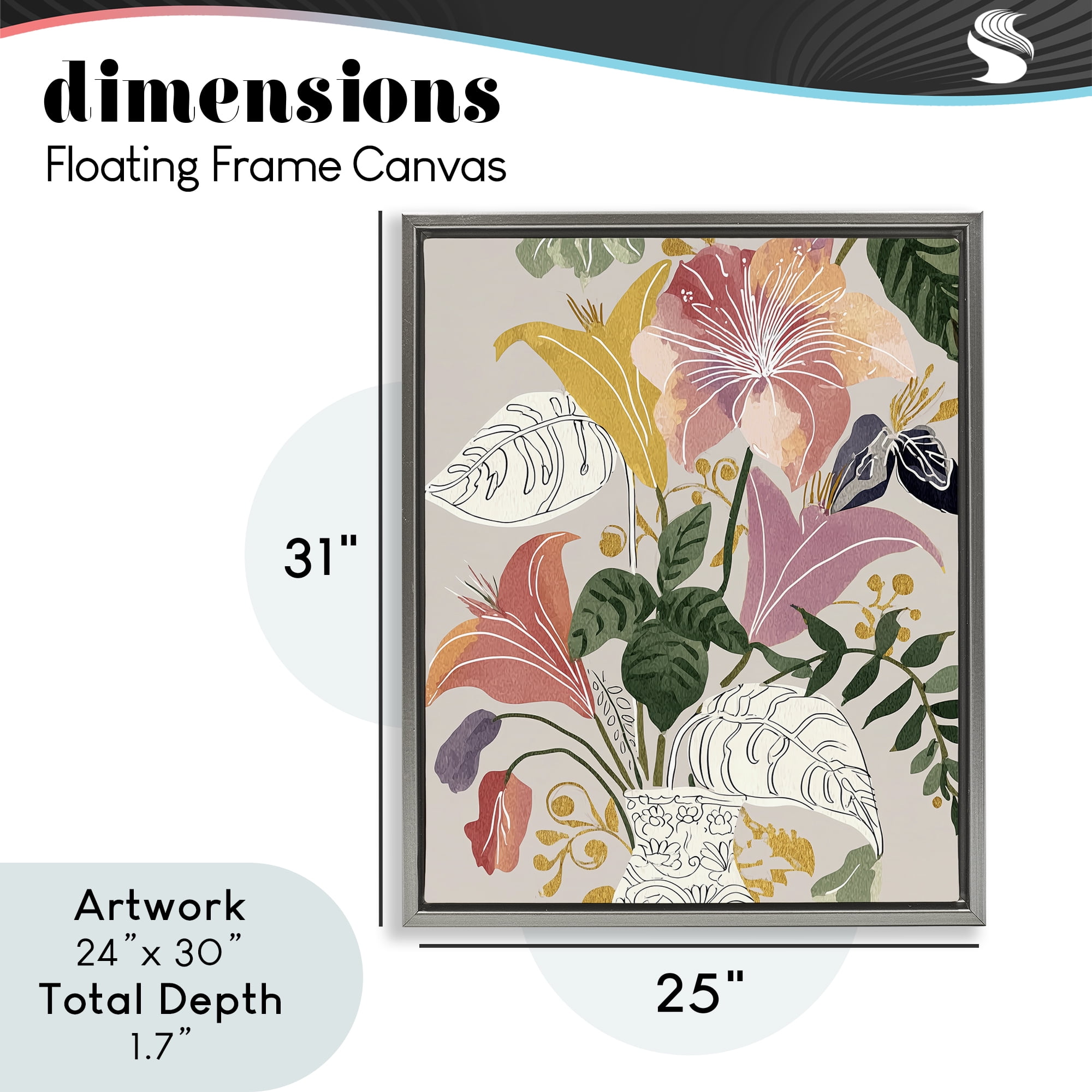 Playful Flower Bouquet Gray Framed Floater Canvas Wall Art, design by Annabelle Hall
