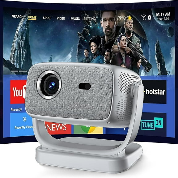 [Built-in Apps&Auto Focus] 2025 Portable 1080P Projector Support 4K Mini Projector with WiFi and Bluetooth 180 °   Adjustable Auto Keystone Compatible with TV Stick/PS5/Laptop/Tablet/Smartphone