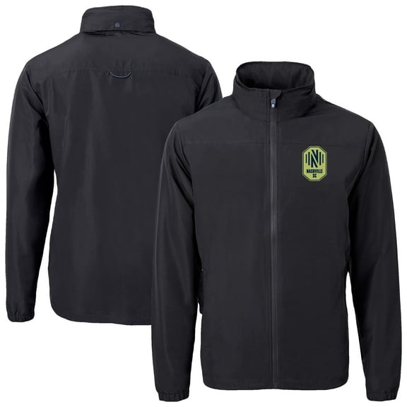 Men's Cutter & Buck  Black Nashville SC Big & Tall Charter Eco Knit Recycled Full-Zip Hoodie Jacket