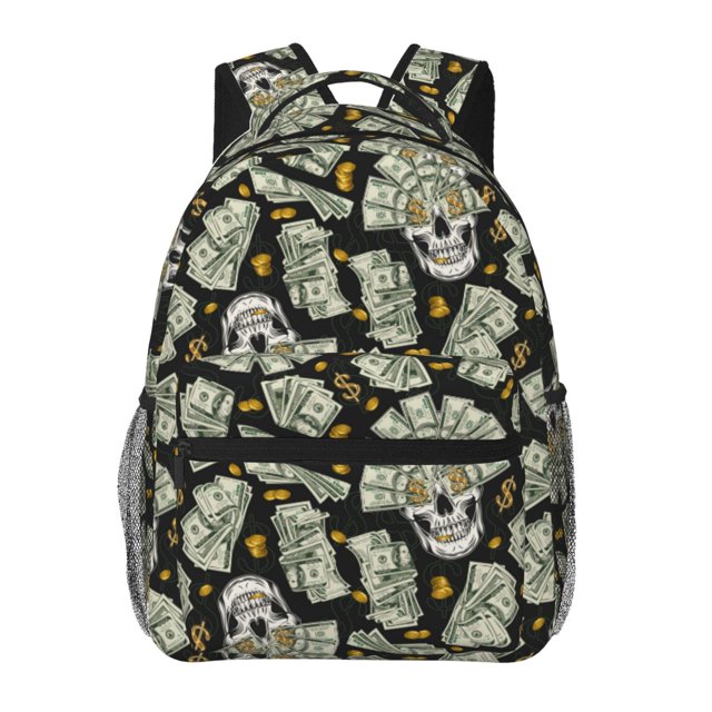 Fotbe Skull with Dollar Mochila Casual con Estampado para Escuela, Viajes y Actividades al Aire Libre - Duradera, Ligera y Cómoda