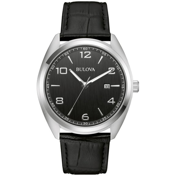 Bulova Men's Classic Black Leather Strap Watch 96B453