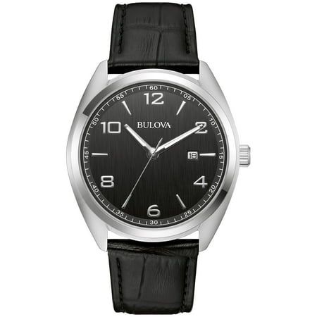 Bulova Men's Classic Black Leather Strap Watch 96B453