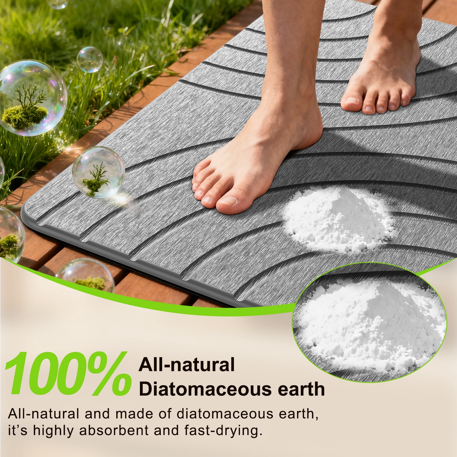 Cenepor Stone Bath Mat Diatomaceous Earth Shower Mat, Non-Slip Quick Drying Super Absorbent, Bath Mats for Bathroom, Easy to Clean, 24" x 16" Grey