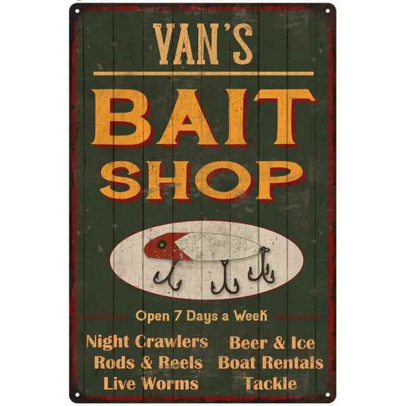 VAN'S Green Bait Shop Man Cave 8 x 12 High Gloss Metal 208120027487
