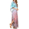 thumbnail image 4 of Sakkas Georgettina Flowy Rhinestone V Neck Long Caftan Dress / Cover Up - 17204-TurquoiseMulti - One Size, 4 of 5
