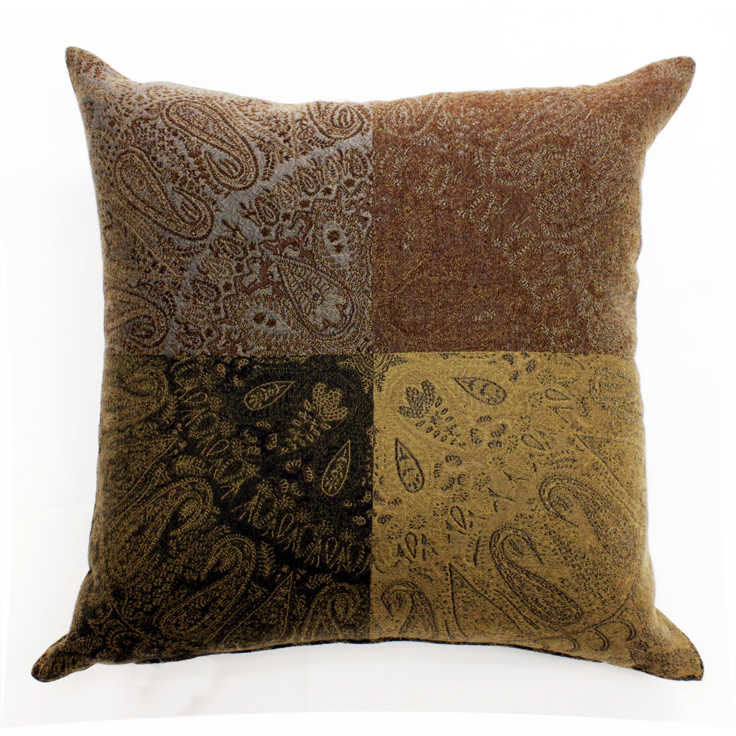 Mona Home Paisley Block Brown Wool 16-inch Square Throw Pillow